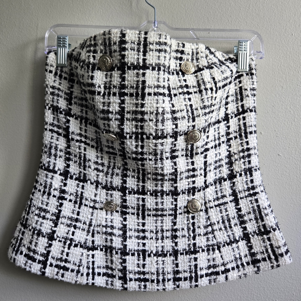 White House Black Market Black and White Pleated A-Line Crop Top